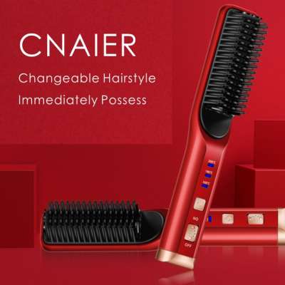 CNAIER Portable Electric LCD Display Three Temperature S ettings Fast Heating up Hair Straightener Comb  With USB Charging